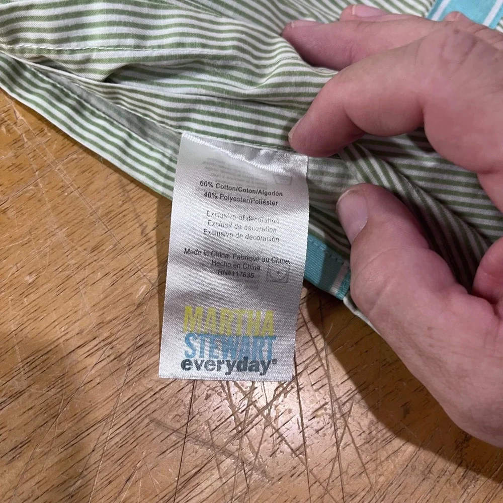 Martha Stewart Everyday Flat Sheet Twin Green White Striped Blue Trim Y2K